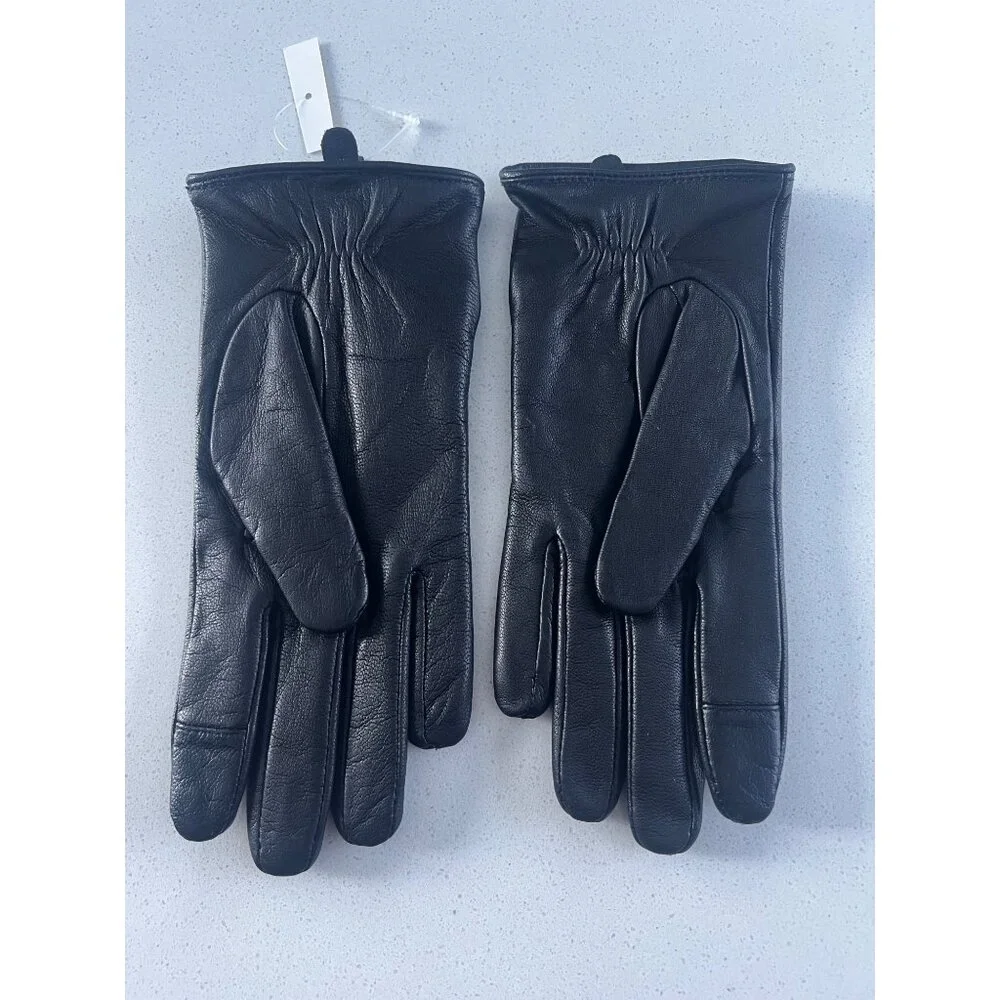 All Saints Asymmetrical Zip black Leather Gloves women size M